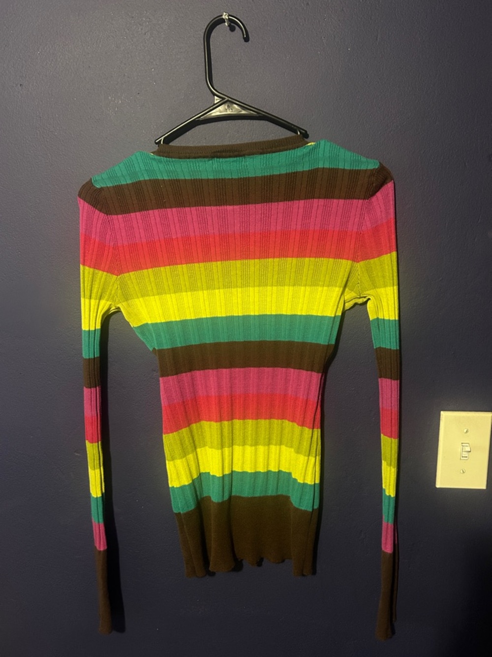 Multicolor Striped Ribbed Long Sleeve Henley Top - Picture 3 of 3
